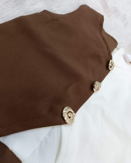 GIRLS SET CODE-A335 Girls Brown & Cream Co-Ord Set | Stylish Sleeveless Top & Wide Leg Pants