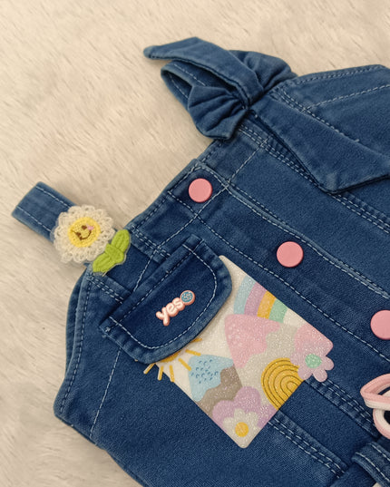 GIRLS JUMPSUIT CODE-A325 Girls Denim Romper with Pink Details | Stylish Cotton Denim Dungaree