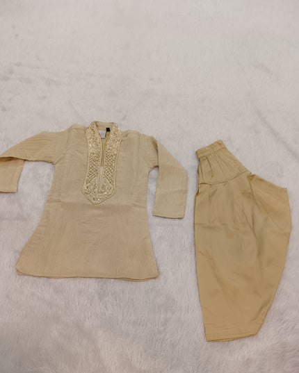 BOYS ETHNIC CODE-A311 Boys Beige Embroidered Kurta Pajama Set | Traditional Ethnic Wear for Kids