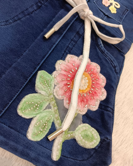 GIRLS MIDI CODE-A329 Girls Denim Dress with Floral Embroidery | Sleeveless Casual Party Dress