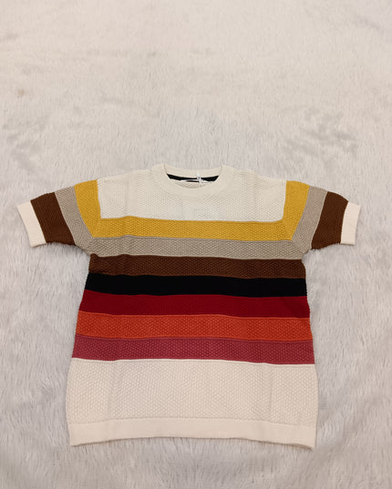 BOYS TSHIRT CODE-A316 Multicolor Striped Knit Sweater for Boys | Stylish Half Sleeve Pullover