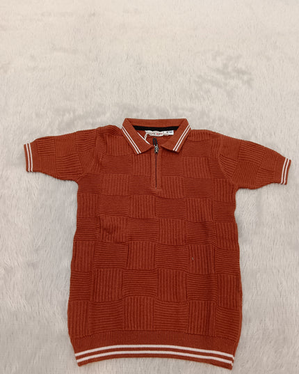 BOYS TSHIRT CODE-A317 Boys Rust Textured Knit Polo T-Shirt | Half Sleeve Casual Top