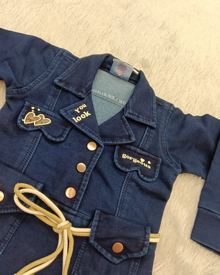 GIRLS MIDI CODE-A326 Girls Navy Blue Denim Dress | Stylish Full Sleeve Frock Dress for Kids