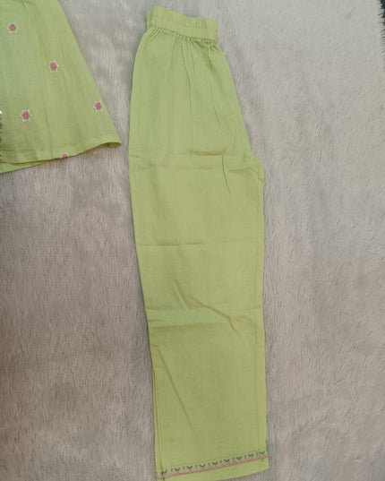 GIRLS KURTI SET CODE-A314 Girls Green Embroidered Kurta Pant Set | Floral Ethnic Wear for Girls