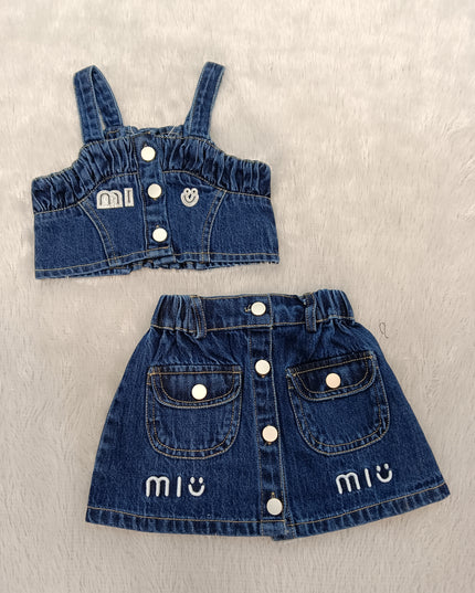 GIRLS SET CODE-A310 Girls Blue Denim Crop Top & Skirt Set | Stylish 2-Piece Outfit