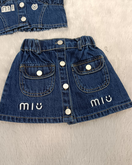 GIRLS SET CODE-A310 Girls Blue Denim Crop Top & Skirt Set | Stylish 2-Piece Outfit