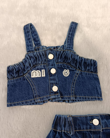 GIRLS SET CODE-A310 Girls Blue Denim Crop Top & Skirt Set | Stylish 2-Piece Outfit