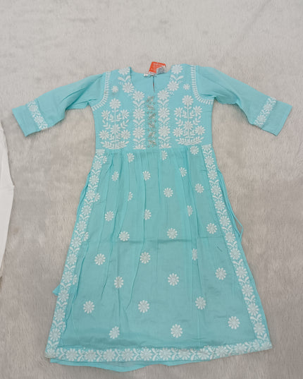 GIRLS KURTI SET CODE-A337 Girls Aqua Blue Embroidered Kurta Pant & Dupatta Set | Floral Ethnic Wear