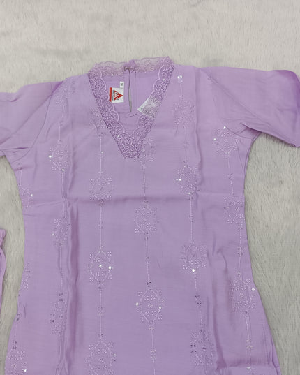GIRLS KURTI SET CODE-A336 Girls Lavender Embroidered Kurta Pant Dupatta Set | Ethnic Wear