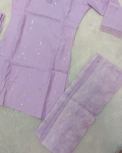 GIRLS KURTI SET CODE-A336 Girls Lavender Embroidered Kurta Pant Dupatta Set | Ethnic Wear