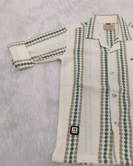 BOYS SHIRT CODE-A339 Boys Cream & Green Striped Full Sleeve Casual Shirt | Stylish Kids Cotton Shirt