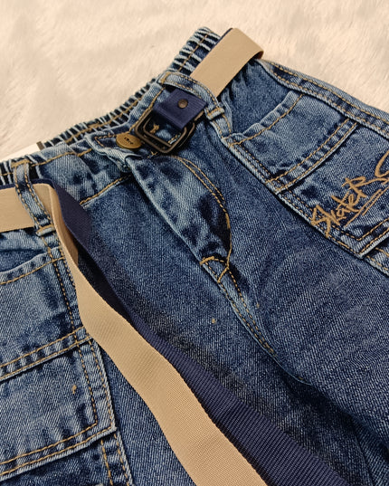 BOYS JEANS CODE-A340 Boys Blue Denim Cargo Jeans with Belt | Stylish Utility Pocket Jeans