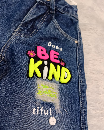 GIRLS JEANS CODE-A367 Girls Wide Leg Denim Jeans with Printed Graphic Design | He And She
