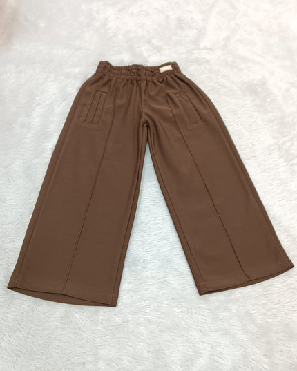 GIRLS JEANS CODE-A372 Girls Brown Wide Leg Pants | Stylish Relaxed Fit Trousers | He And She Kidswear