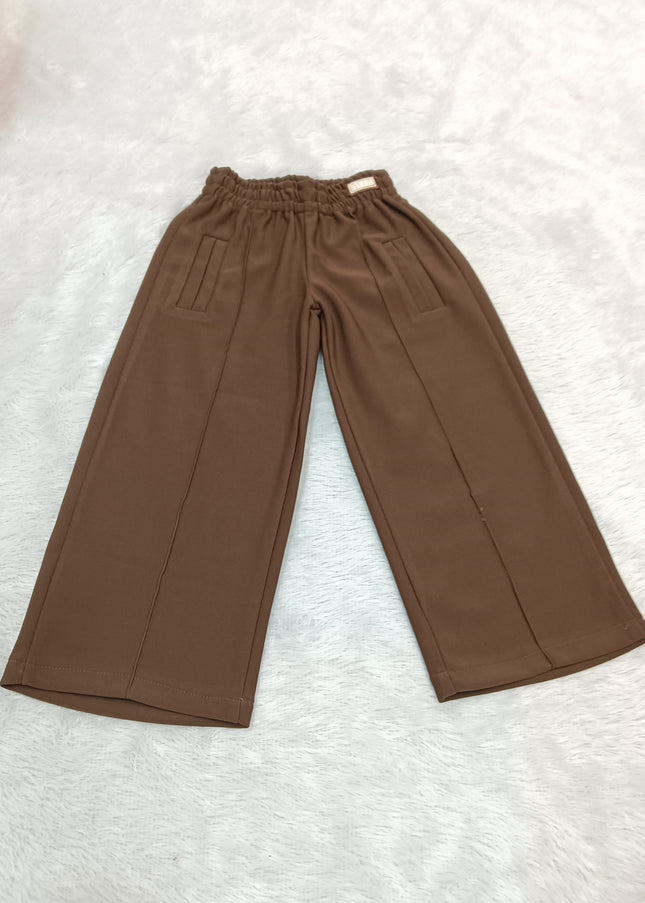 GIRLS JEANS CODE-A372 Girls Brown Wide Leg Pants | Stylish Relaxed Fit Trousers | He And She Kidswear