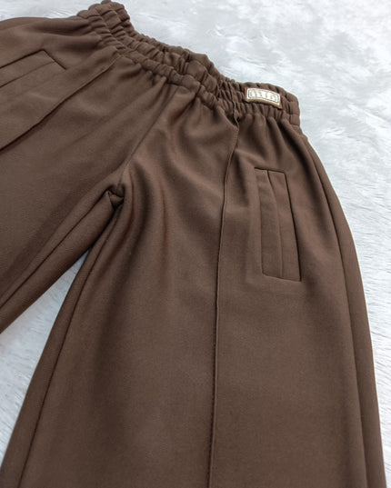 GIRLS JEANS CODE-A372 Girls Brown Wide Leg Pants | Stylish Relaxed Fit Trousers | He And She Kidswear