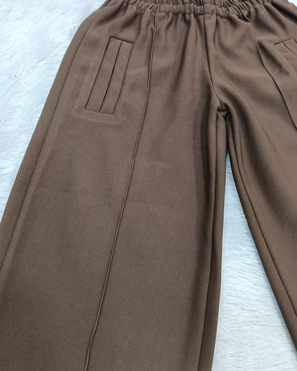 GIRLS JEANS CODE-A372 Girls Brown Wide Leg Pants | Stylish Relaxed Fit Trousers | He And She Kidswear