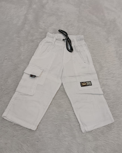 BOYS JEANS CODE-A341 Boys Cargo Pants | Stylish Cotton Utility Trousers for Kids | White & Black
