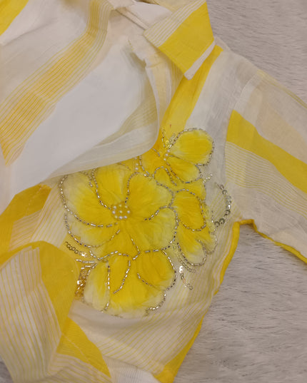 GIRLS TOPS CODE-A347 Girls White & Yellow Floral Embroidered Tie-Up Shirt Top