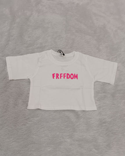 GIRLS TOPS CODE-A351 Girls White Graphic Oversized T-Shirt – Freedom Print Cotton Top | He And She