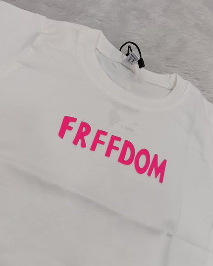 GIRLS TOPS CODE-A351 Girls White Graphic Oversized T-Shirt – Freedom Print Cotton Top | He And She
