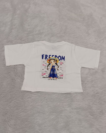 GIRLS TOPS CODE-A351 Girls White Graphic Oversized T-Shirt – Freedom Print Cotton Top | He And She