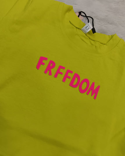 GIRLS TOPS CODE-A351 Girls White Graphic Oversized T-Shirt – Freedom Print Cotton Top | He And She
