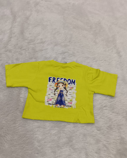 GIRLS TOPS CODE-A351 Girls White Graphic Oversized T-Shirt – Freedom Print Cotton Top | He And She