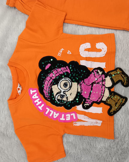 GIRLS CODINATE CODE-A361 Girls Orange Printed T-Shirt & Palazzo Co-Ord Set | Kids Casual 2-Piece Outfit