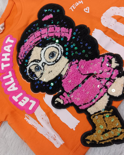 GIRLS CODINATE CODE-A361 Girls Orange Printed T-Shirt & Palazzo Co-Ord Set | Kids Casual 2-Piece Outfit