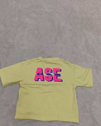 GIRLS TOPS CODE-A357 Girls Yellow Printed Cotton T-Shirt | Casual Half Sleeve Top | He And She Kidswear