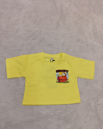 GIRLS TOPS CODE-A358 Girls Yellow Snoopy Graphic Print T-Shirt | Half Sleeve Casual Tee