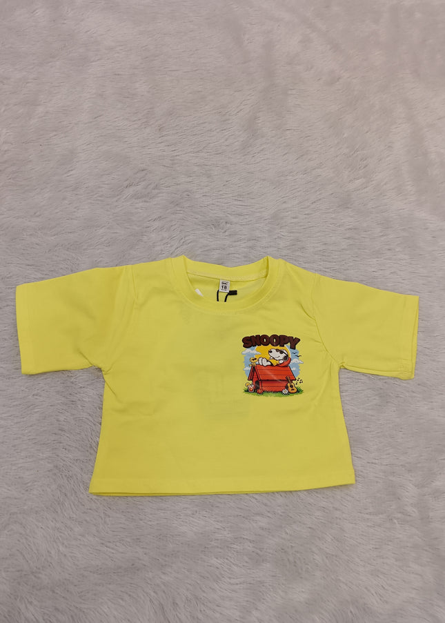 GIRLS TOPS CODE-A358 Girls Yellow Snoopy Graphic Print T-Shirt | Half Sleeve Casual Tee