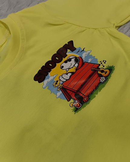 GIRLS TOPS CODE-A358 Girls Yellow Snoopy Graphic Print T-Shirt | Half Sleeve Casual Tee