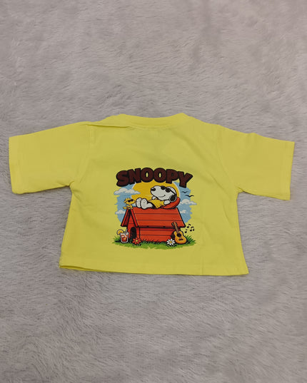 GIRLS TOPS CODE-A358 Girls Yellow Snoopy Graphic Print T-Shirt | Half Sleeve Casual Tee