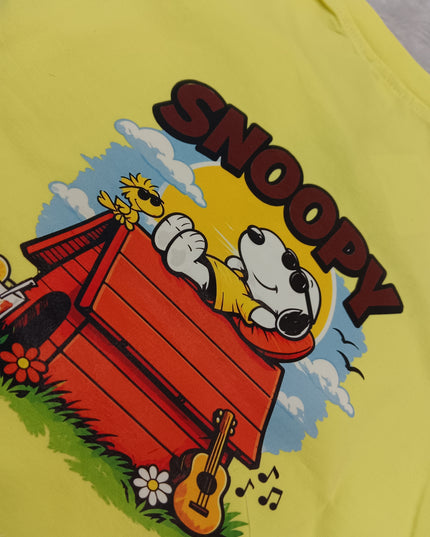 GIRLS TOPS CODE-A358 Girls Yellow Snoopy Graphic Print T-Shirt | Half Sleeve Casual Tee