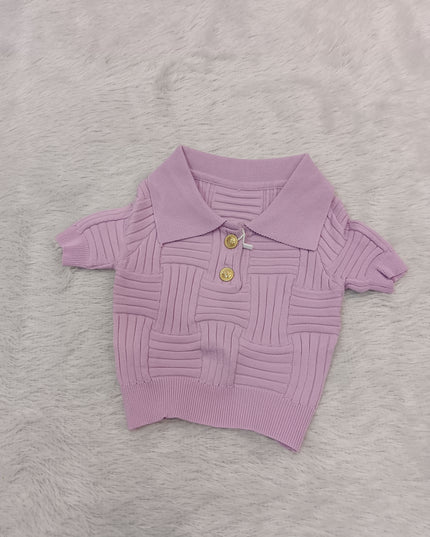 GIRLS TOPS CODE-A349 Girls Pink Textured Knit Collared Top | He And She Kidswear