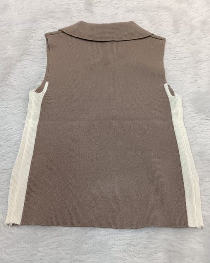 GIRLS TOPS CODE-A348 Girls Brown Sleeveless Collar Top | Half Zip Casual Top | He and She Kidswear