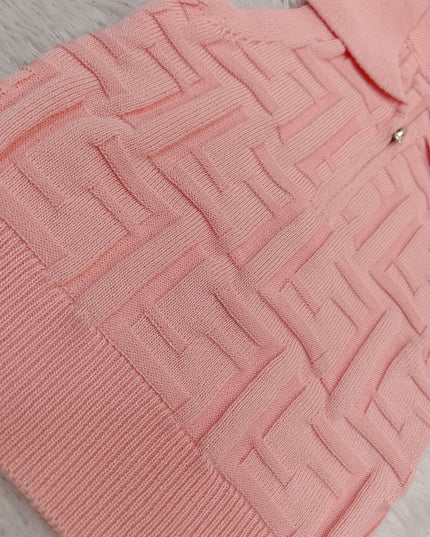 GIRLS TOPS CODE-A350 Girls Pink Textured Sleeveless Collared Zip-Up Top | Stylish Kids Casual Top | He And She