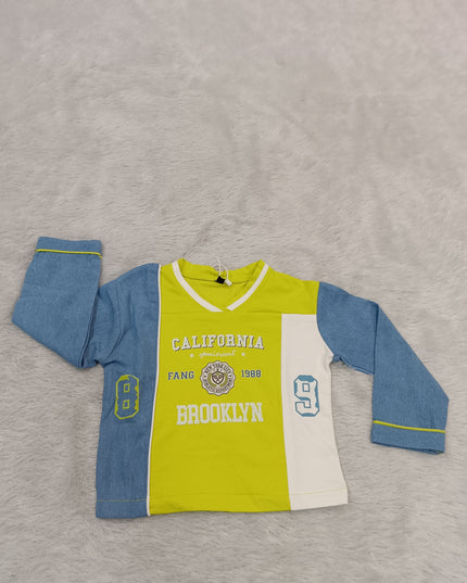 GIRLS TOPS CODE-A364 Girls Stylish Yellow & Blue Full Sleeve Printed Top | Kids Casual T-Shirt