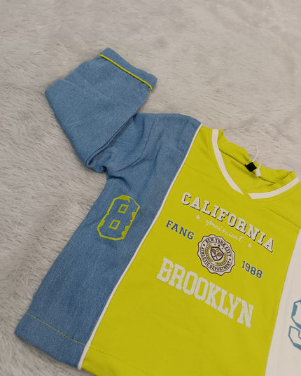 GIRLS TOPS CODE-A364 Girls Stylish Yellow & Blue Full Sleeve Printed Top | Kids Casual T-Shirt