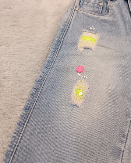 GIRLS JEANS CODE-A366 Girls Light Blue Wide Leg Denim Jeans with Be Kind Patch