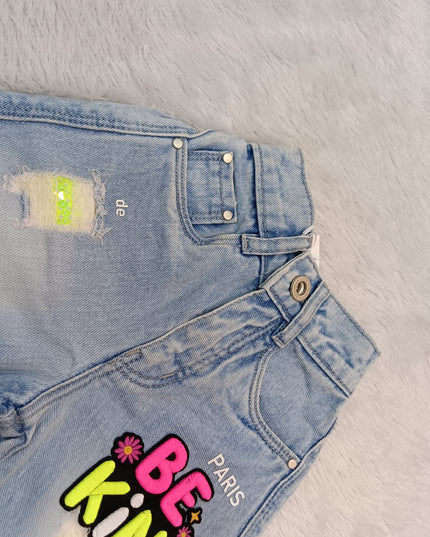 GIRLS JEANS CODE-A366 Girls Light Blue Wide Leg Denim Jeans with Be Kind Patch
