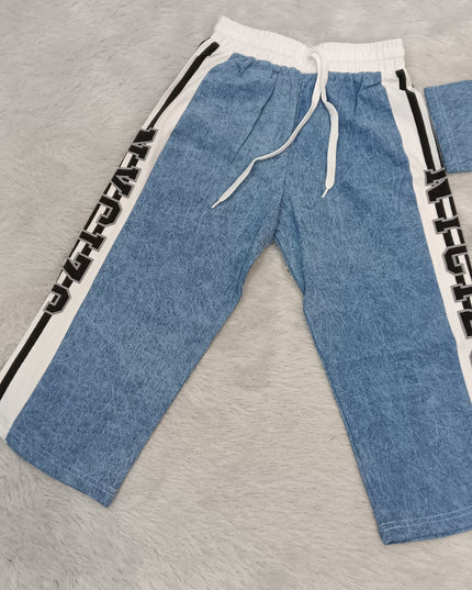 GIRLS CODINATE CODE-A363 Girls Blue Printed Crop Top & Wide Leg Pant Co-Ord Set