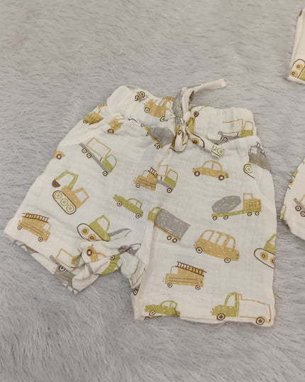 BOYS SET CODE-A322 Boys Cotton Printed Shirt & Shorts Set – Construction Vehicle Print Outfit