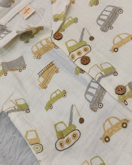 BOYS SET CODE-A322 Boys Cotton Printed Shirt & Shorts Set – Construction Vehicle Print Outfit