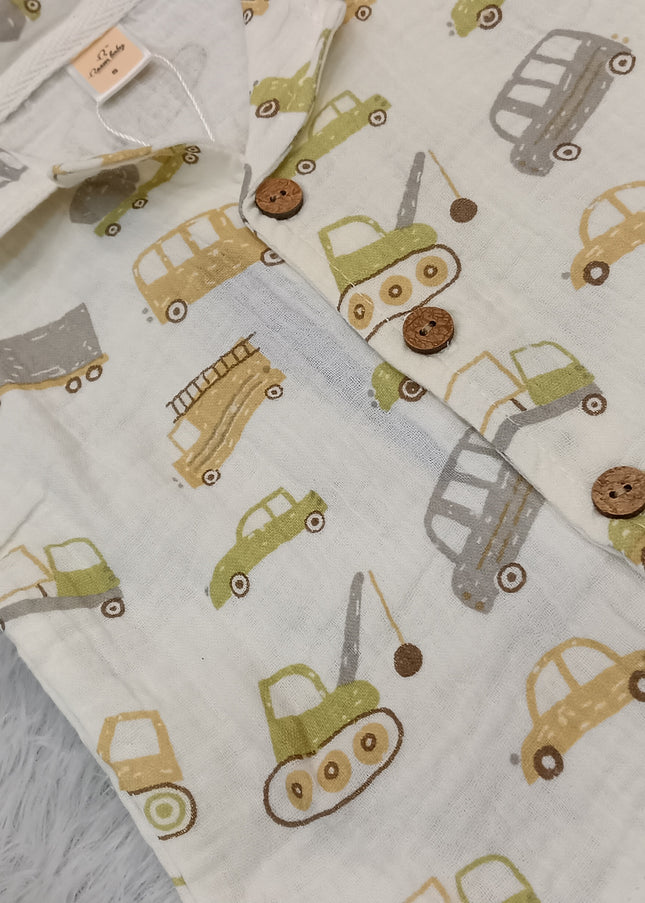 BOYS SET CODE-A322 Boys Cotton Printed Shirt & Shorts Set – Construction Vehicle Print Outfit