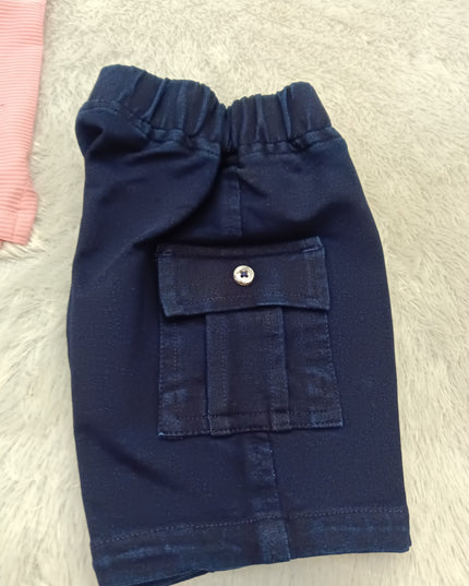 BOYS SET CODE-A400 Baby Boys Pink Printed Shirt & Navy Blue Cargo Shorts Set