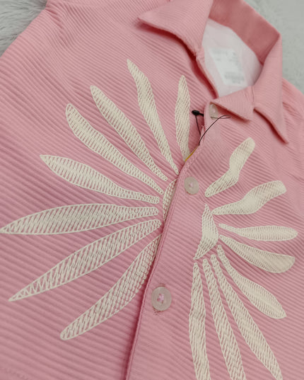 BOYS SET CODE-A400 Baby Boys Pink Printed Shirt & Navy Blue Cargo Shorts Set
