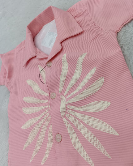 BOYS SET CODE-A400 Baby Boys Pink Printed Shirt & Navy Blue Cargo Shorts Set